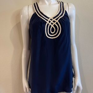 Milly of New York Nautical Blue and White Embroidered Halter  Top Size 2